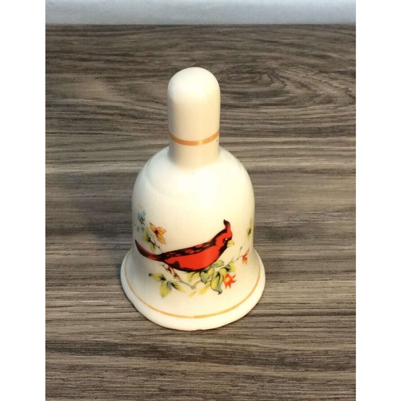 Porcelain 3.75" Hand Bell Cardinal & Butterflies on Branch Porcelain Clapper - Picture 1 of 6